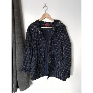 Merona navy blue and white polka dot raincoat